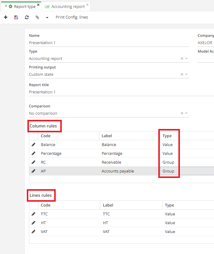 1.2. The report type configured with “Group” column rules.